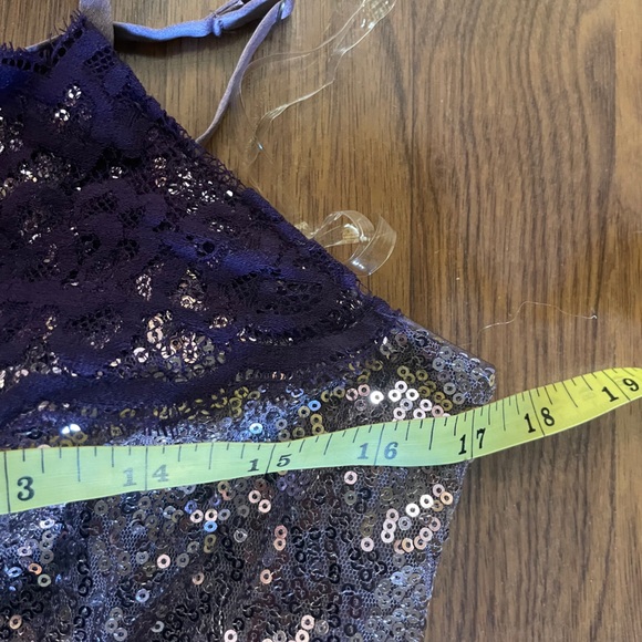 NWT Size medium light Purple Sequinned Mini Dress. Adjustable Spaghetti Straps. - Picture 9 of 10